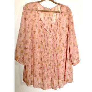 Pink floral tunic with pintuck details front & back